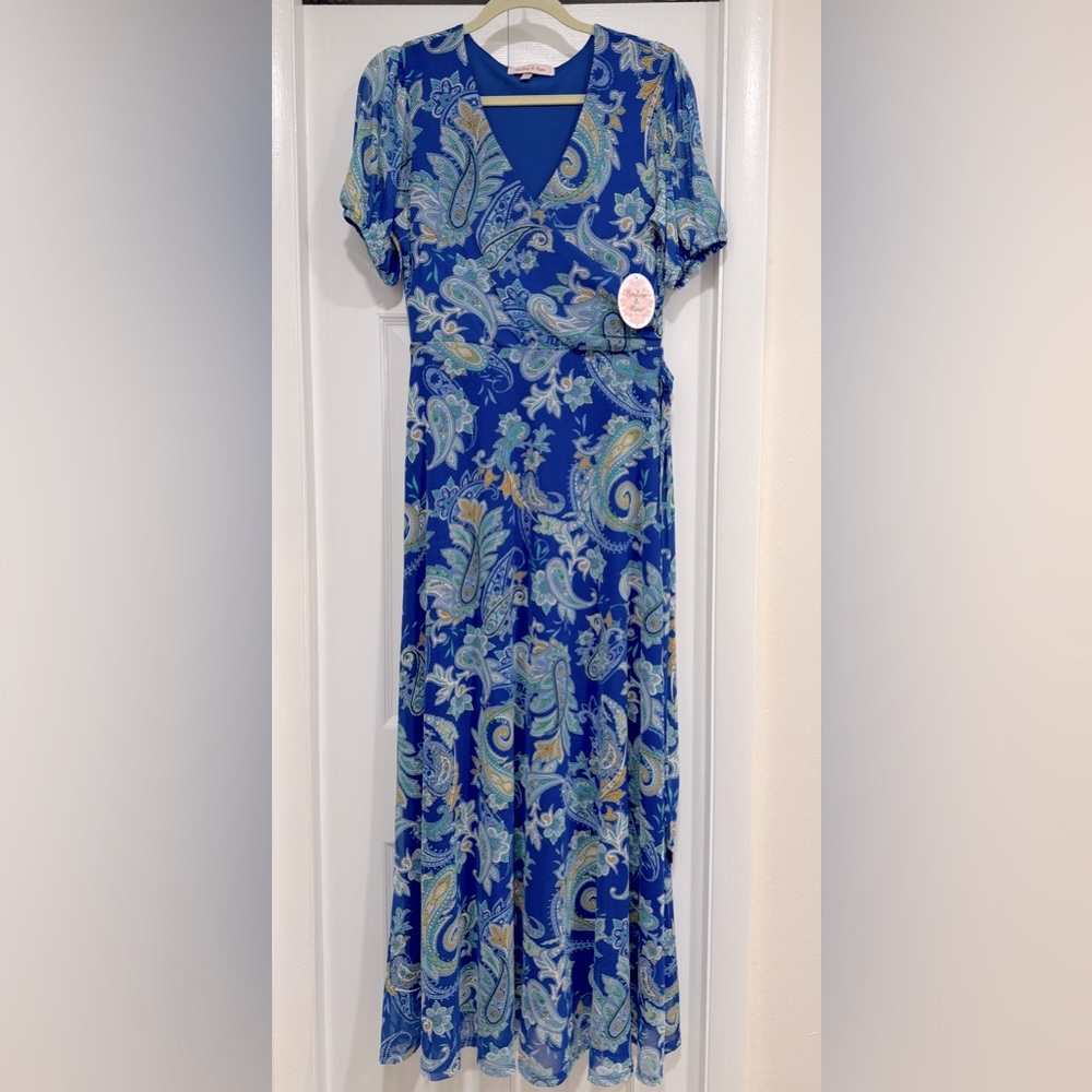 💙Maxi dress blue & aqua green yellow white flowers. MAKE AN OFFER 💕